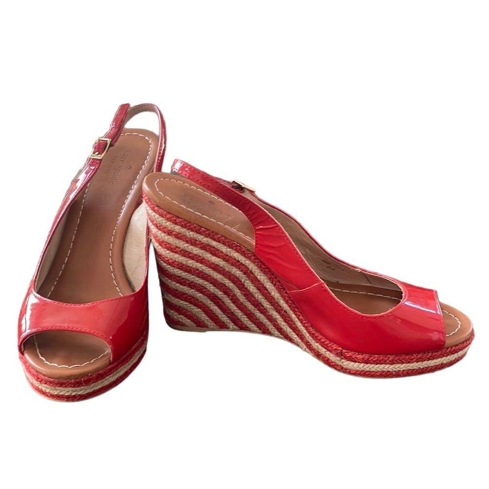 Kate Spade Espadrille Wedge Red Patent Leather Upper Size 10M